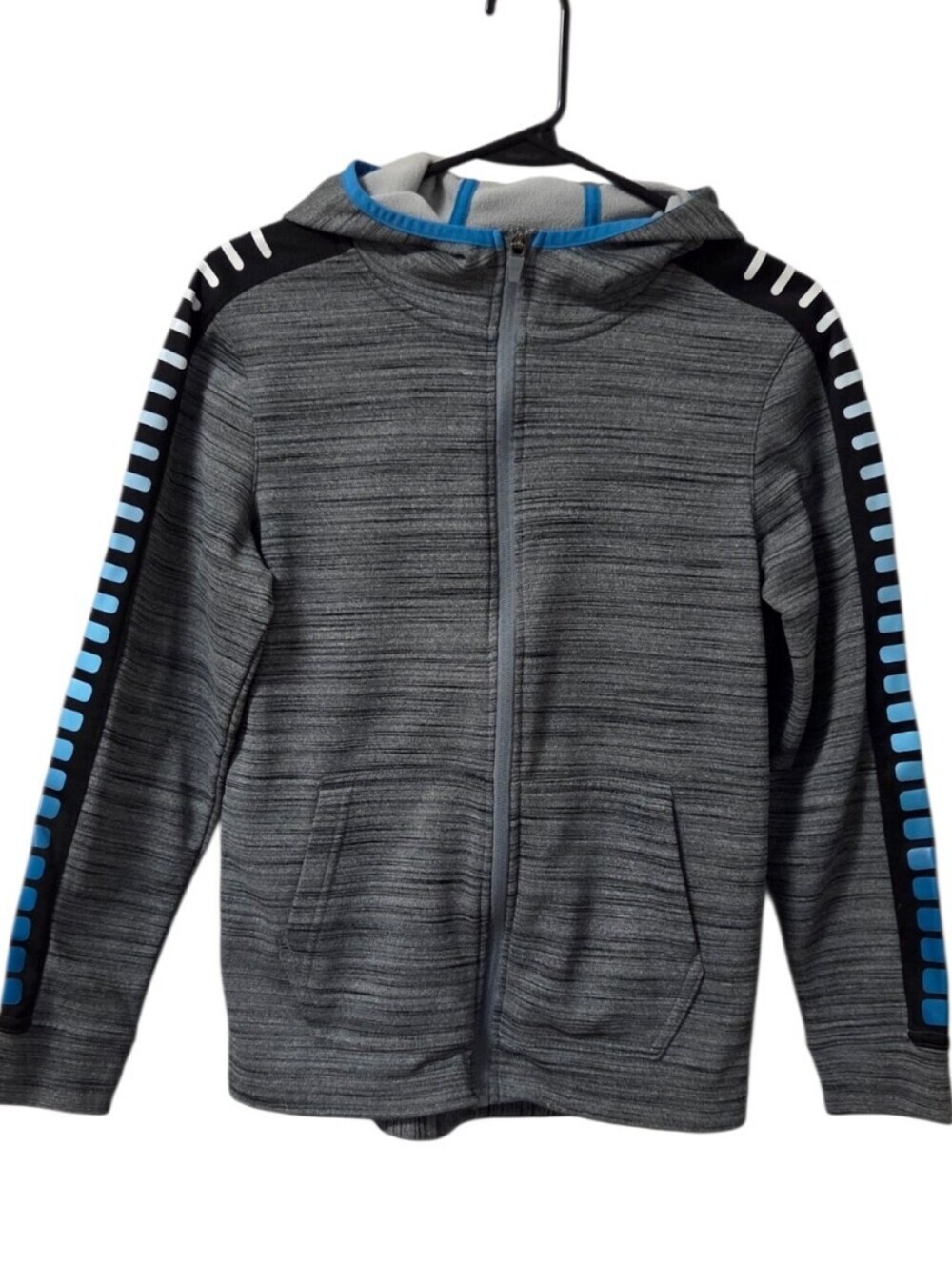 MTA Sport Youth Full Zip Hoodie Gray Blue Size Large 10/12 Athletic Jacket